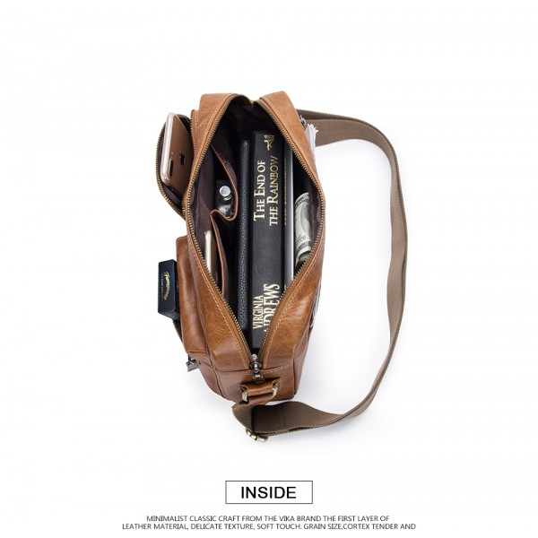 CONTACT'S New Vintage Men's Bag Genuine Leather Men Shoulder Crossbody Bag With Zipper Pocket For Men Messenger Bags Versatile