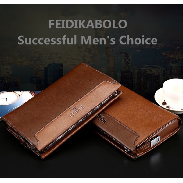 FEIDIKABOLO Brand Zipper Men Wallets Stitching Leather Clutch Wallet Male Purses Large Capacity Men's Wallets Portefeuille Homme