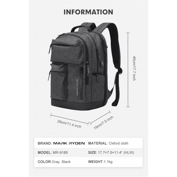 Mark Ryden Man Backpack Multi-layer Space 15.6 inch Laptop USB Recharging Travel Male Bag Anti-thief Mochila