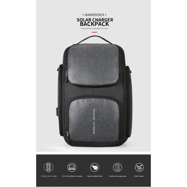 Mark Ryden New Solar USB Recharging Backpack Water Resistant Backpack Laptop Backpack Men fit for 15.6 Inch Laptop