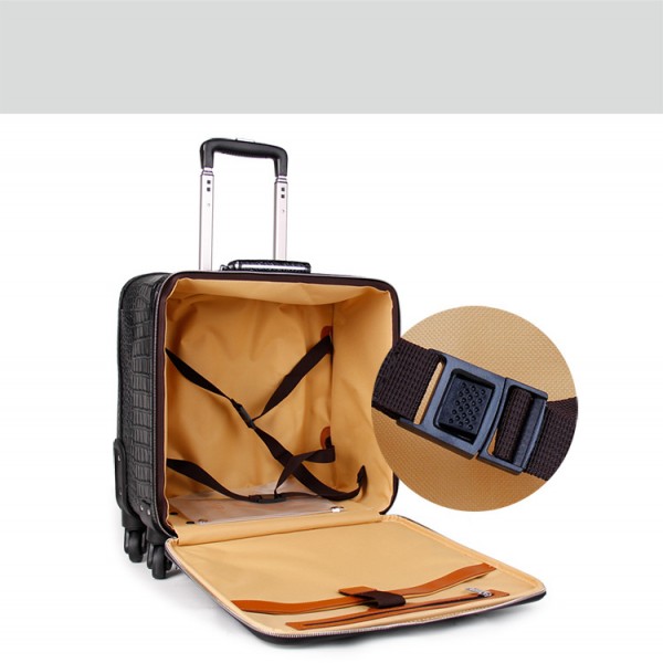 men Genuine Leather retro trolley luggage bag business suitcase with wheels