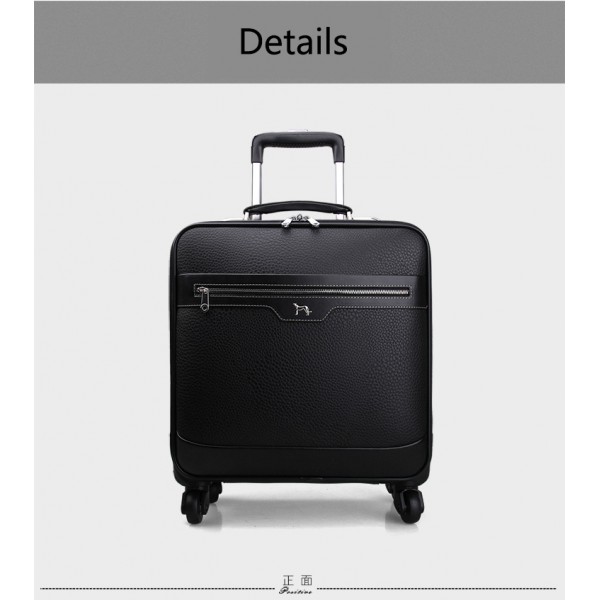 men black carry on rolling luggage PU leather Suitcases on wheel