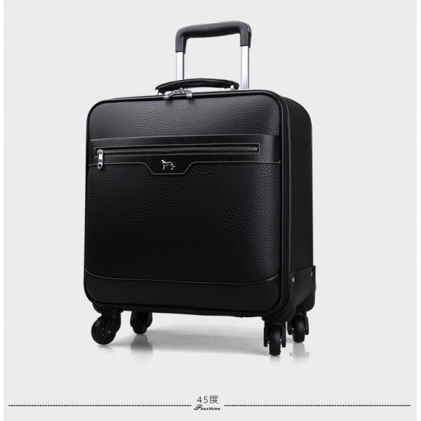 men black carry on rolling luggage PU leather Suitcases on wheel