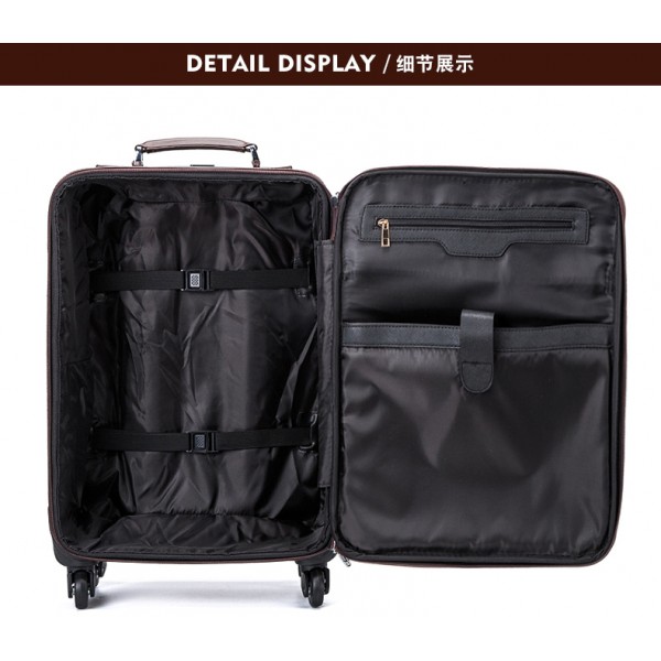 men retro trolley rolling luggage leather spinner brown cabin suitcase