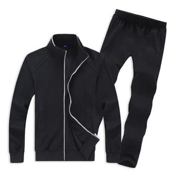Mens Casual Plus Size Solid Color Tracksuits Stand Collar Cotton Sport Suits
