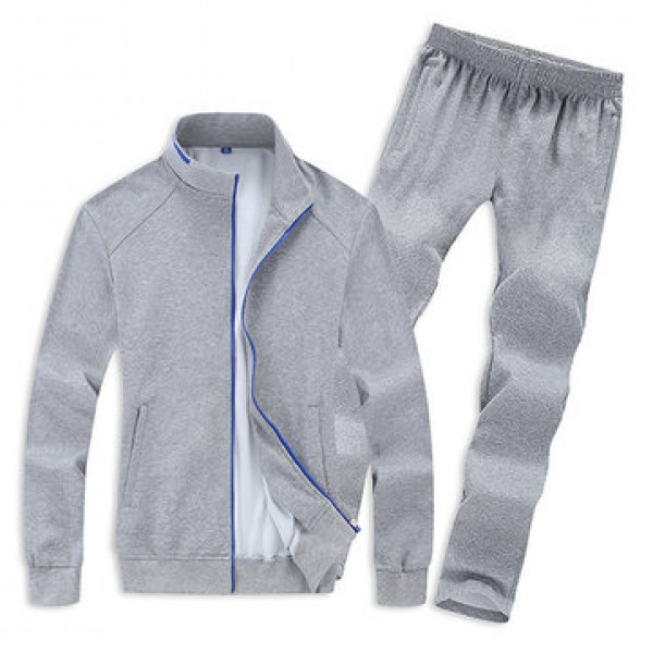 Mens Casual Plus Size Solid Color Tracksuits Stand Collar Cotton Sport Suits