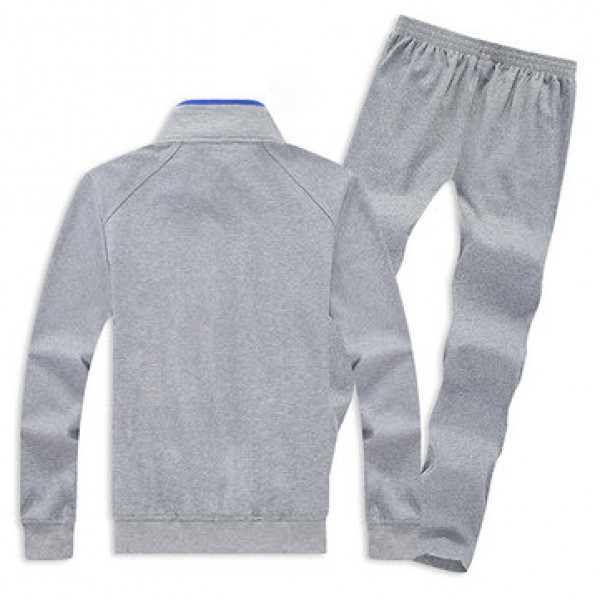 Mens Casual Plus Size Solid Color Tracksuits Stand Collar Cotton Sport Suits