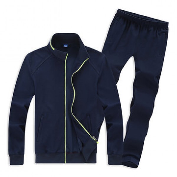 Mens Casual Plus Size Solid Color Tracksuits Stand...