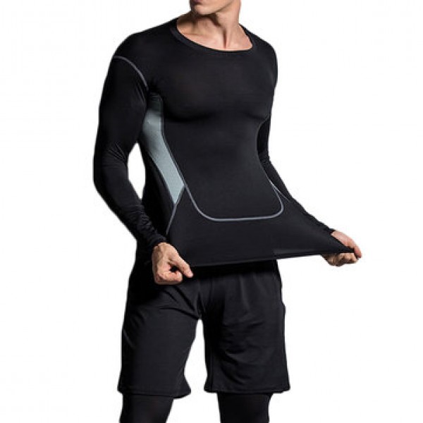 Three-piece Elastic Fitness Suits Men Long-sleeved Running Training Breathable Sportswear Pants