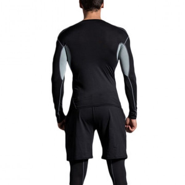 Three-piece Elastic Fitness Suits Men Long-sleeved Running Training Breathable Sportswear Pants