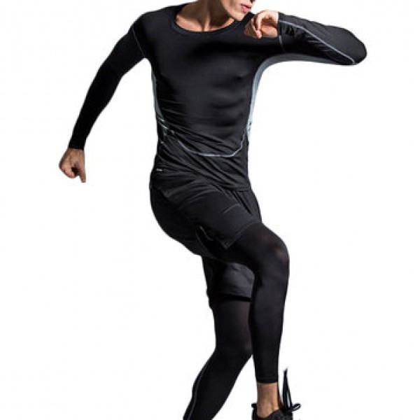 Three-piece Elastic Fitness Suits Men Long-sleeved...