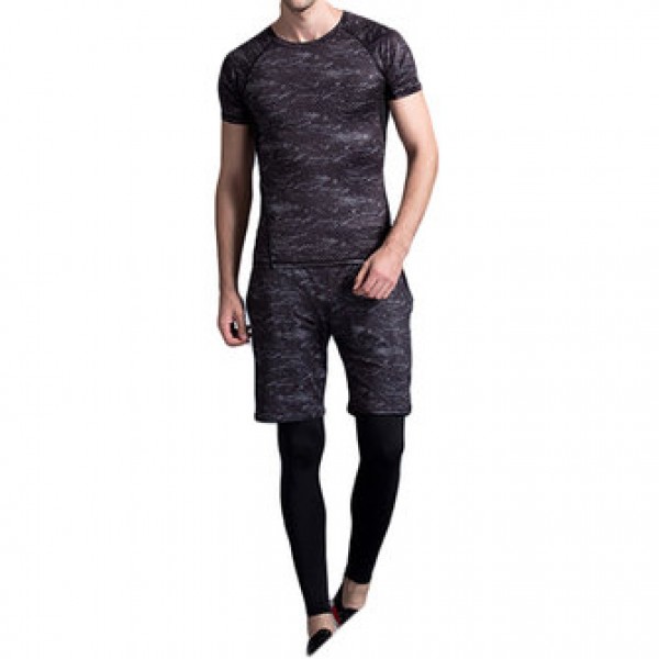 Three-piece Printing Thin Short-sleeved T-shirt Men Running Training Sweat Breathable Sports Suits