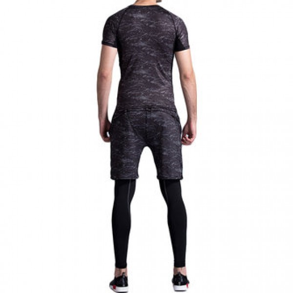 Three-piece Printing Thin Short-sleeved T-shirt Men Running Training Sweat Breathable Sports Suits