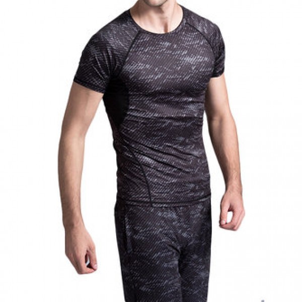 Three-piece Printing Thin Short-sleeved T-shirt Men Running Training Sweat Breathable Sports Suits