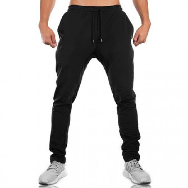 Men Running Training Workout Pants Drawstring Elastic Waist Sports Leisure Trousers