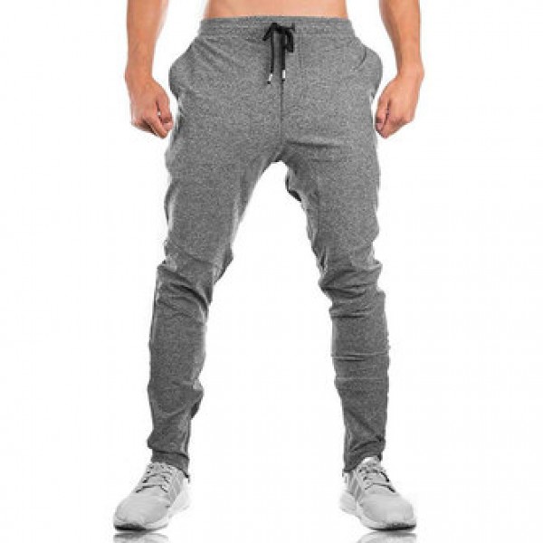 Men Running Training Workout Pants Drawstring Elastic Waist Sports Leisure Trousers