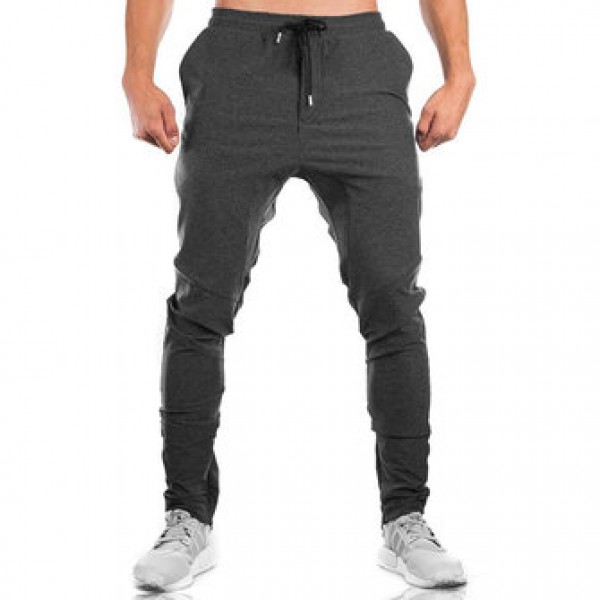 Men Running Training Workout Pants Drawstring Elastic Waist Sports Leisure Trousers