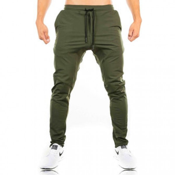 Men Running Training Workout Pants Drawstring Elastic Waist Sports Leisure Trousers