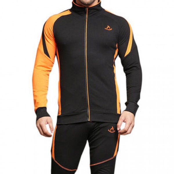 Mens Wear-Resistant Flexible Sweat Sportswear Zipper Stand Collar Fitness Suit