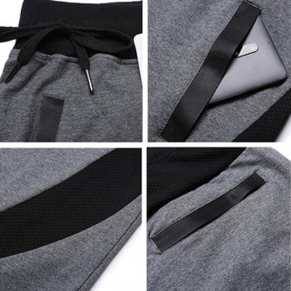 Men Casual Stitching Color Slim Fit Joggers Sport Pants Side Drawstring Design Elastic Waist Pants
