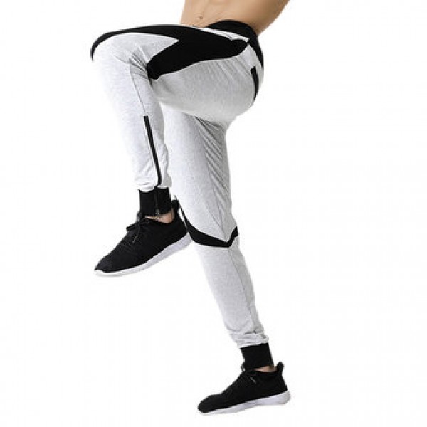 Men Casual Stitching Color Slim Fit Joggers Sport Pants Side Drawstring Design Elastic Waist Pants