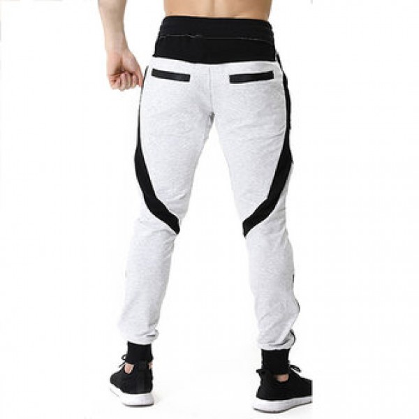 Men Casual Stitching Color Slim Fit Joggers Sport Pants Side Drawstring Design Elastic Waist Pants