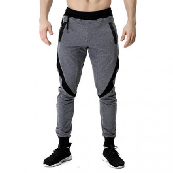 Men Casual Stitching Color Slim Fit Joggers Sport Pants Side Drawstring Design Elastic Waist Pants
