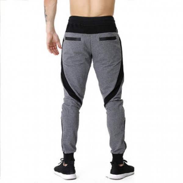 Men Casual Stitching Color Slim Fit Joggers Sport Pants Side Drawstring Design Elastic Waist Pants