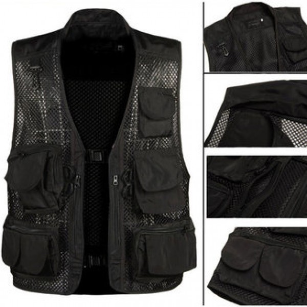 Mens Breathable Mesh Multifunctional Pocket Vest Casual Quick Dry Outdoor Fishing  Sleeveless Vest