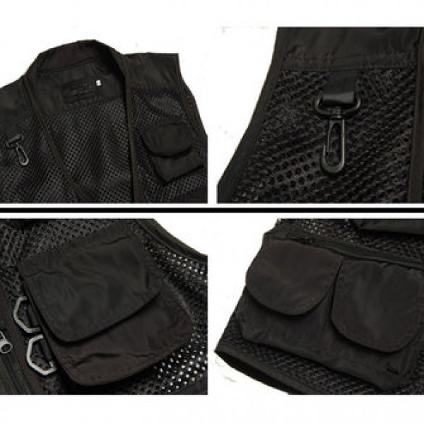 Mens Breathable Mesh Multifunctional Pocket Vest Casual Quick Dry Outdoor Fishing  Sleeveless Vest