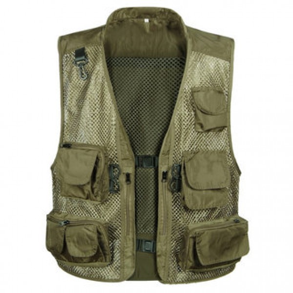 Mens Breathable Mesh Multifunctional Pocket Vest Casual Quick Dry Outdoor Fishing  Sleeveless Vest