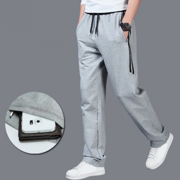 Men Slim Solid Color Casual Sports Pants Large Siz...