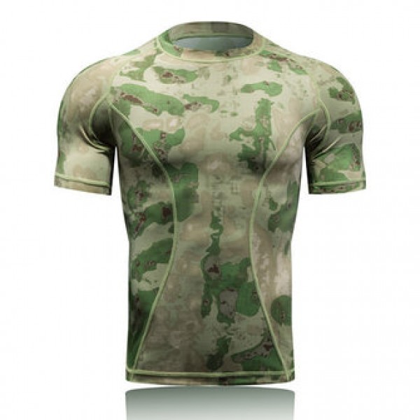 Outdoor Quick Dry Elasticity Camouflage Short Sleeve T-shirt Men Python Pattern Skinny Fit Tees