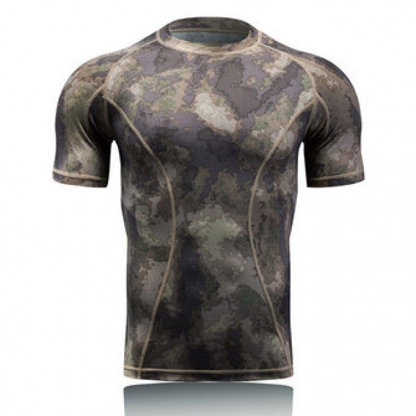 Outdoor Quick Dry Elasticity Camouflage Short Sleeve T-shirt Men Python Pattern Skinny Fit Tees