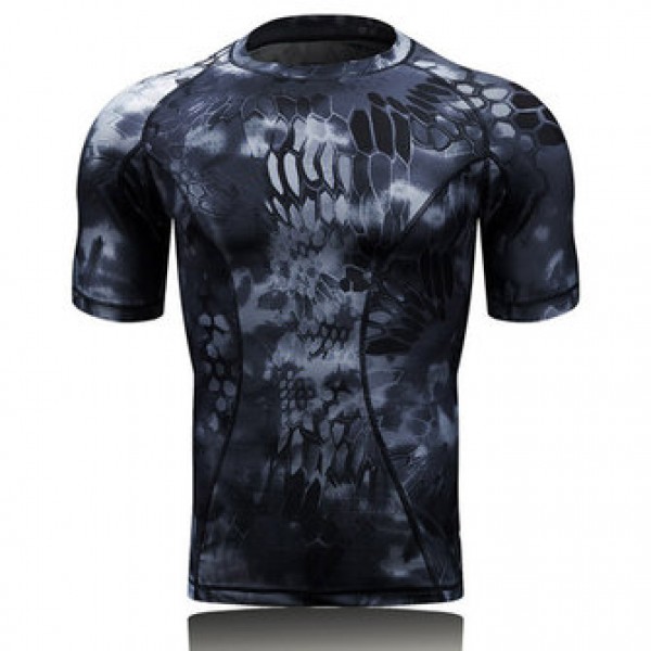 Outdoor Quick Dry Elasticity Camouflage Short Sleeve T-shirt Men Python Pattern Skinny Fit Tees