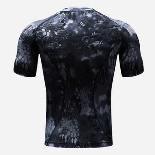 Outdoor Quick Dry Elasticity Camouflage Short Sleeve T-shirt Men Python Pattern Skinny Fit Tees