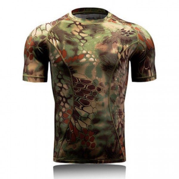 Outdoor Quick Dry Elasticity Camouflage Short Sleeve T-shirt Men Python Pattern Skinny Fit Tees