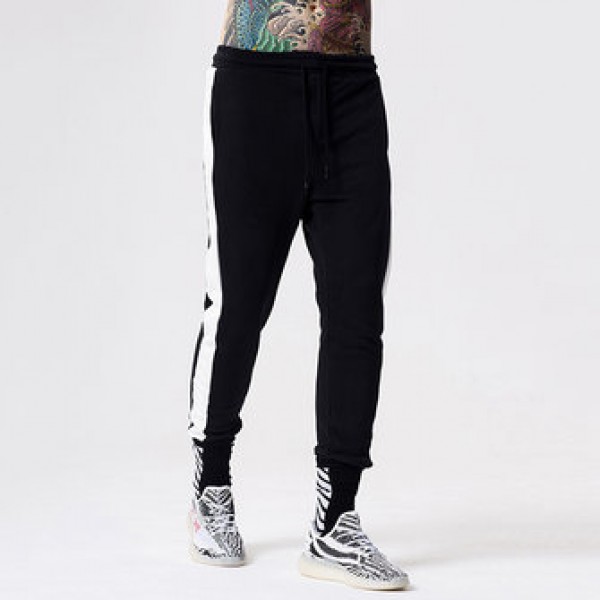 Men Cotton Fashion Striped Feet Pants Casual Elastic Waist Sports Pants