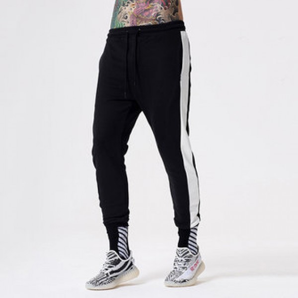 Men Cotton Fashion Striped Feet Pants Casual Elastic Waist Sports Pants