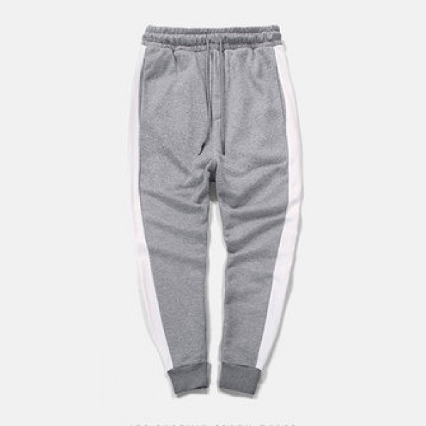 Men Cotton Fashion Striped Feet Pants Casual Elastic Waist Sports Pants