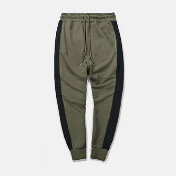 Men Cotton Fashion Striped Feet Pants Casual Elastic Waist Sports Pants