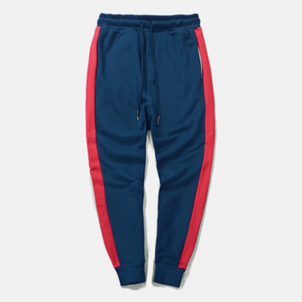 Men Cotton Fashion Striped Feet Pants Casual Elast...