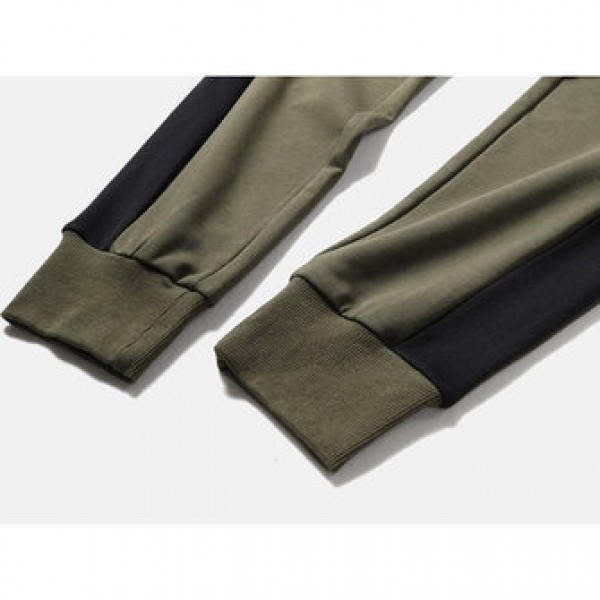 Men Cotton Fashion Striped Feet Pants Casual Elastic Waist Sports Pants