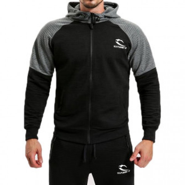 Men Leisure Sports Hooded Sweater Spring Autumn Fitness Jogging Running Zip Up Hoodies