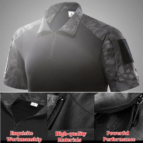 Outdoor Bionic Multicolor Camouflage Tactics T-shirts Men Quick Drying Lapel  Casual Sports Tops
