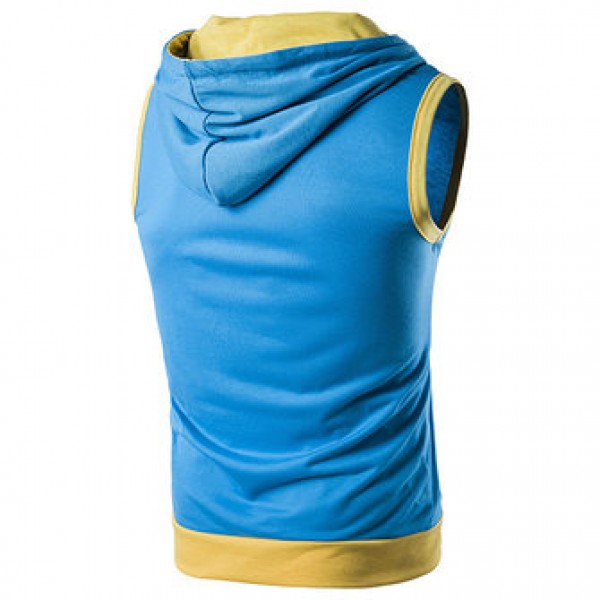 Fashion Casual Summer Hoodies Vest Men Hit Color Stitching Hooded Sleeveless Tops
