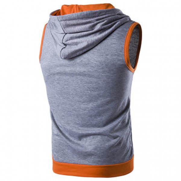 Fashion Casual Summer Hoodies Vest Men Hit Color Stitching Hooded Sleeveless Tops