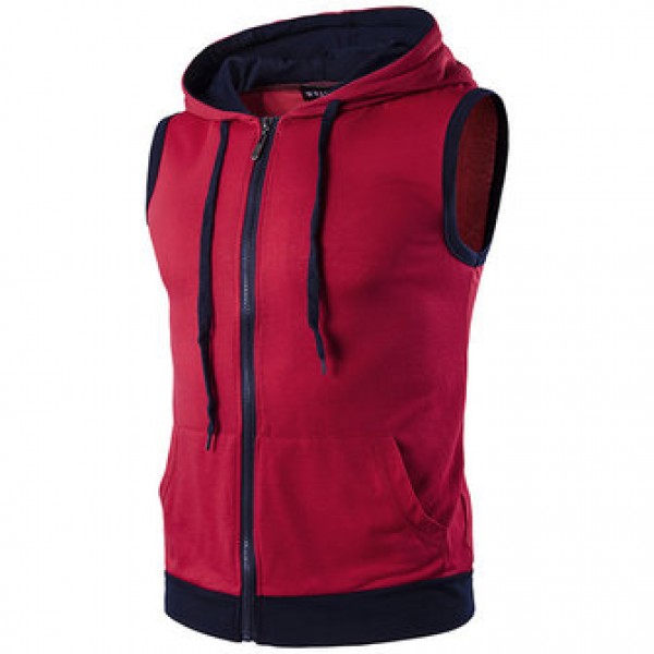 Fashion Casual Summer Hoodies Vest Men Hit Color Stitching Hooded Sleeveless Tops