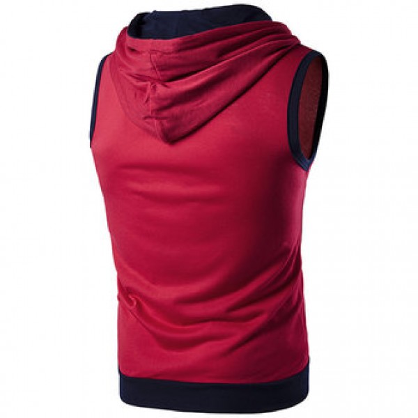 Fashion Casual Summer Hoodies Vest Men Hit Color Stitching Hooded Sleeveless Tops