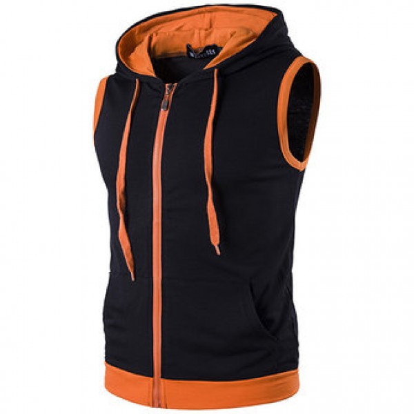 Fashion Casual Summer Hoodies Vest Men Hit Color Stitching Hooded Sleeveless Tops